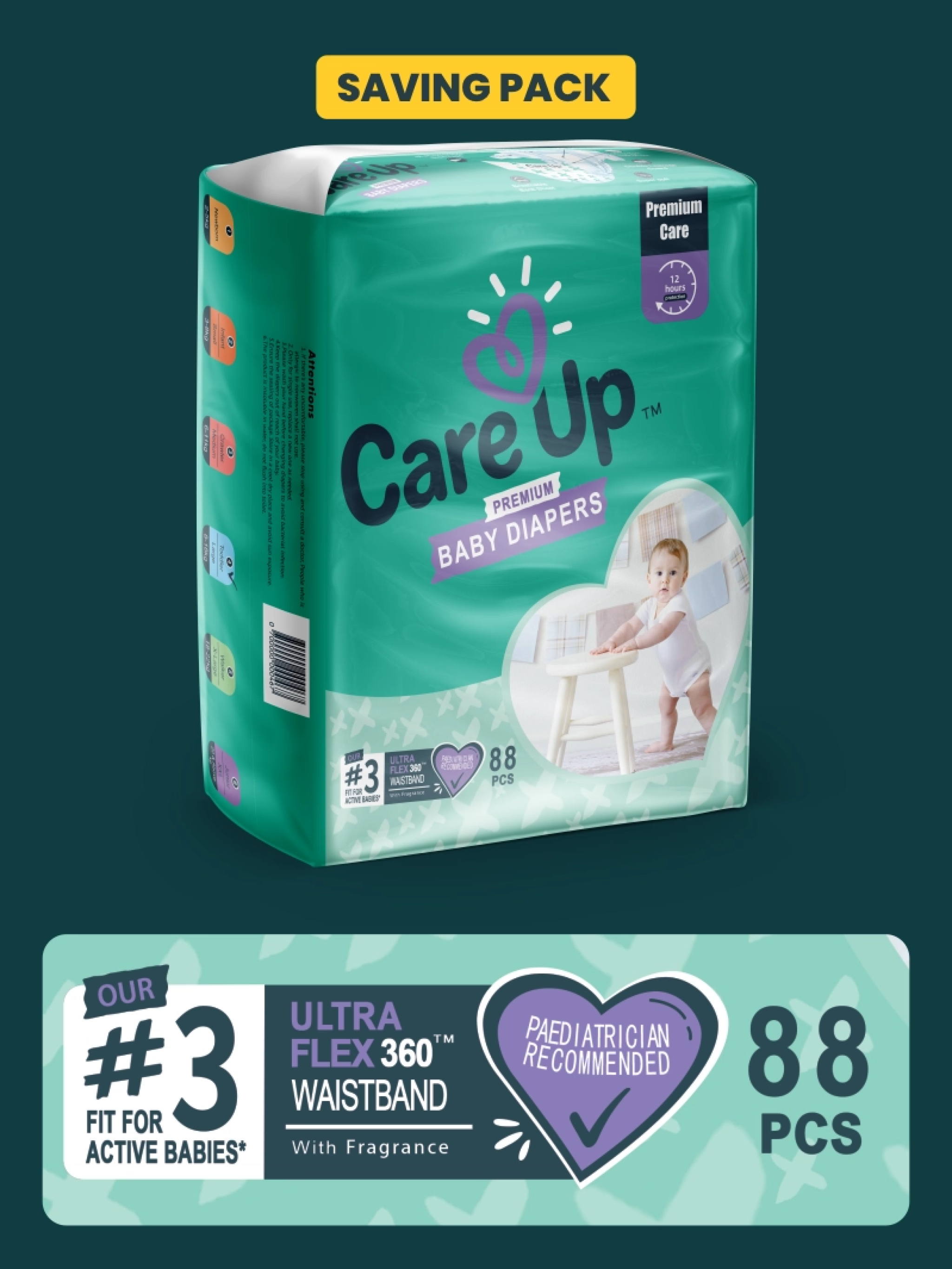 Care Up Premium Baby Diapers - S-2 (Mini) 3�6kg Saving Pack 96 Pcs - Thumbnail